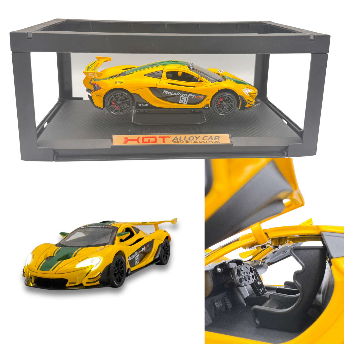 نموذج سيارة محاكاة ماكلارين P1 GTR Track Edition بمقياس 1:22 مع صوت وإضاءة قابلة للسحب
