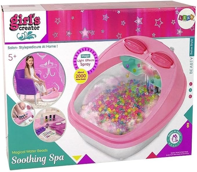 Girls Creator Soothing Spa Kit with Magical Water Beads, Light Effects, Salon-Style Pedicure Set, Ages 5+, Pink