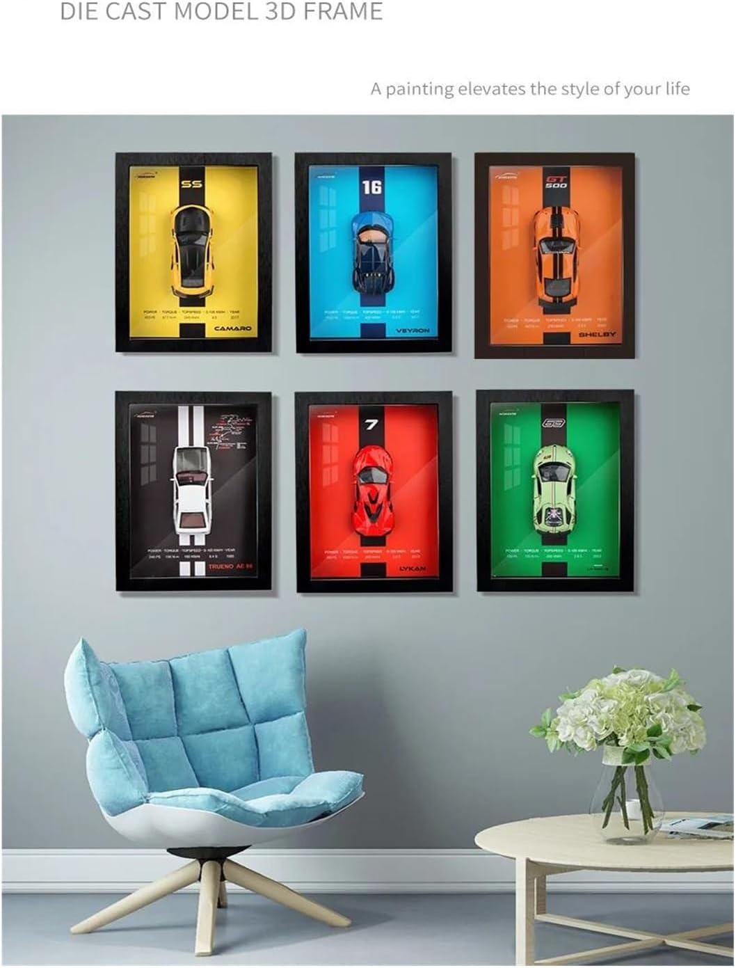 Haizol Metal Car Model 1:32 for Photo Frame Version Alloy Metal Sports Car Model Simulation Racing Car Model 3D Hanging Painting Die Cast Vehicles(Lykan)