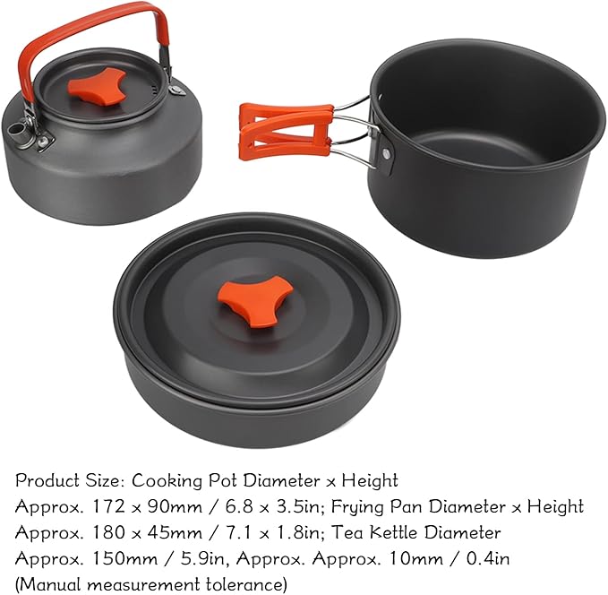 Camping Cooking Set with Tea Kettle Storage Bag Frying Pan Portable Camping Cookware Set for 2 to 3 People Camping Cookware
