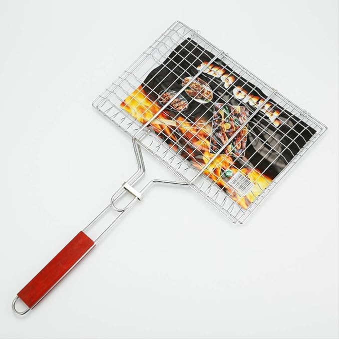 BBQ Grill Basket, Fish Grill Basket with Handle- Stainless Steel Grilling Basket with Removable Handle - Perfect for Fish, Meat, Chicken, Vegetables, Steak, Shrimp and More