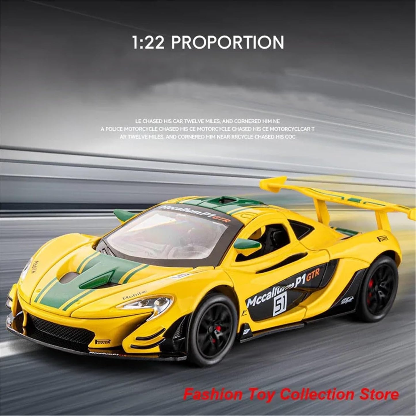 نموذج سيارة محاكاة ماكلارين P1 GTR Track Edition بمقياس 1:22 مع صوت وإضاءة قابلة للسحب
