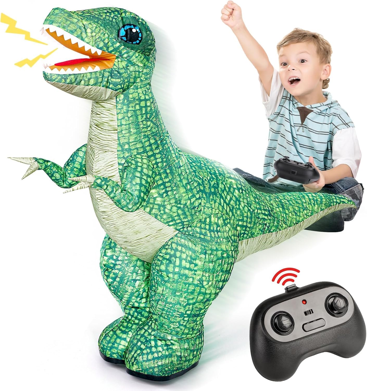 Remote Control Dinosaur Toys, Realistic Electric 2.4GHz Remote Control Inflatable Dinosaur Toy, with 360°Rotation, Forward & Backward, Rechargeable Walking Dinosaur Toy for Kids 3+ Birthday Gifts