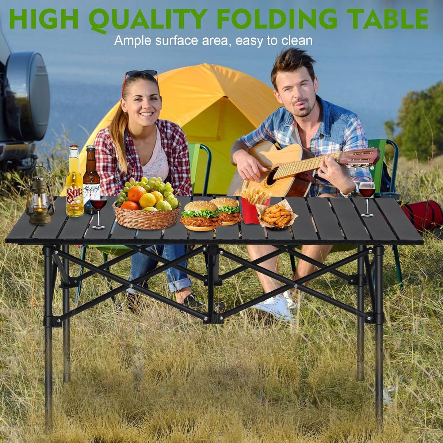Outdoor Camping Folding Table,Lightweight Folding Table with Aluminum Table Top and Carry Bag, Easy to Carry, Perfect for Outdoor, Picnic, Cooking, Beach, Hiking, Fishing(95×57×50cm)