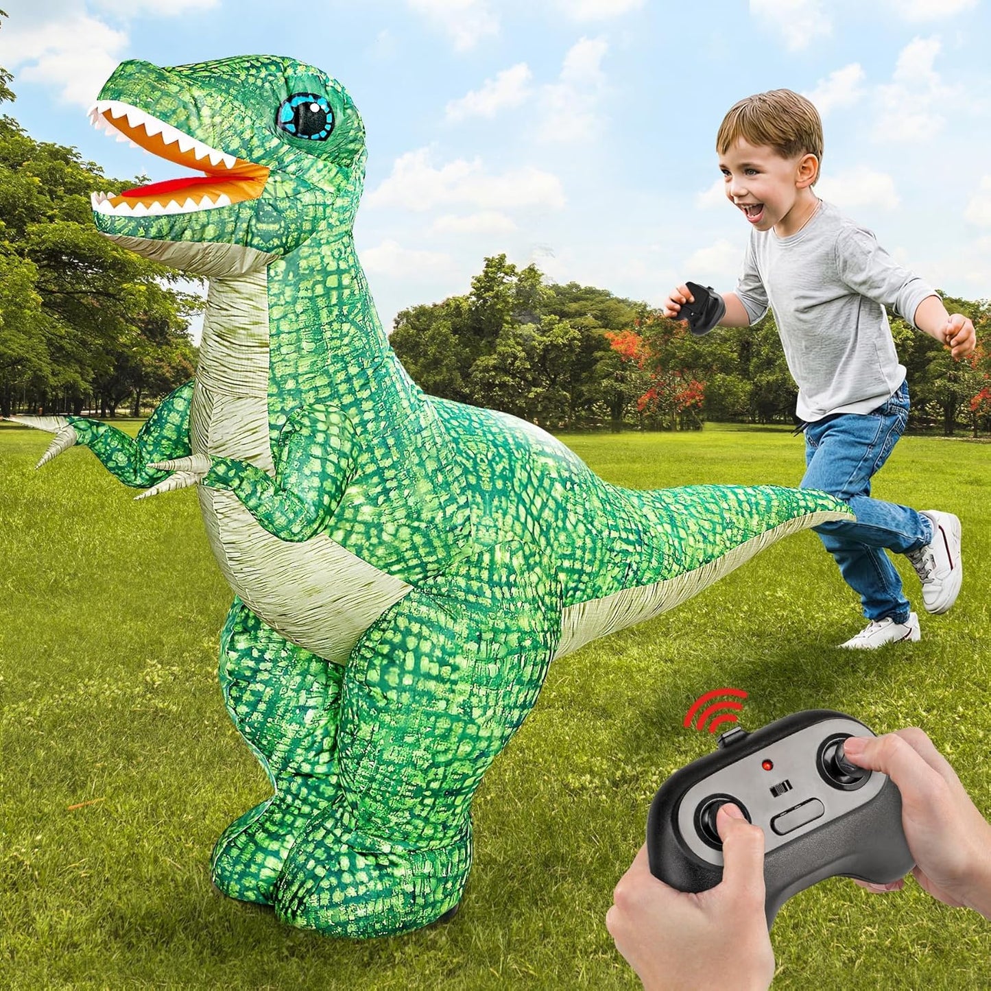 Remote Control Dinosaur Toys, Realistic Electric 2.4GHz Remote Control Inflatable Dinosaur Toy, with 360°Rotation, Forward & Backward, Rechargeable Walking Dinosaur Toy for Kids 3+ Birthday Gifts