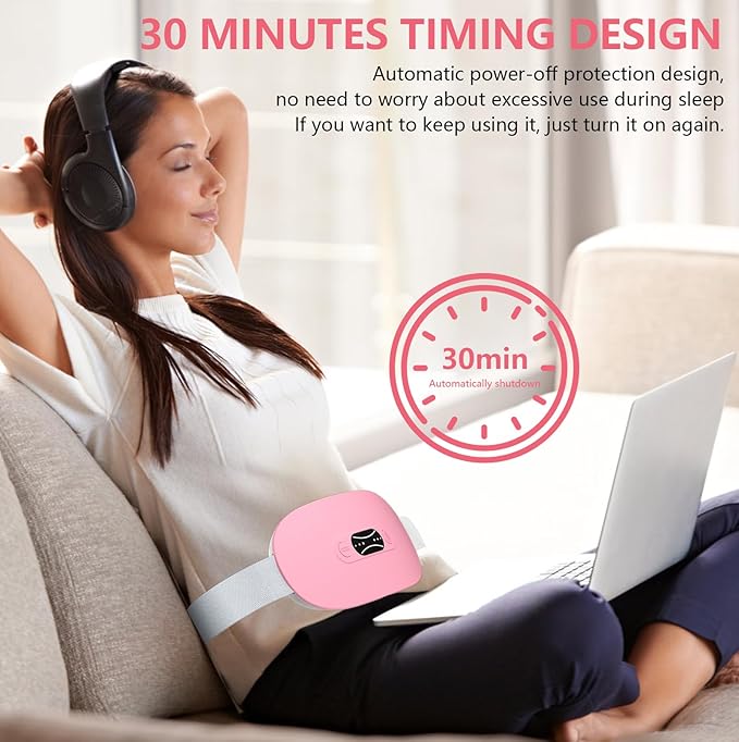 Portable Heating Pad for Period Cramps Cordless Menstrual Heating Pad with 3 Heat Levels and 3 Massage Modes, Birthday Gifts for Women and Girls (Pink)
