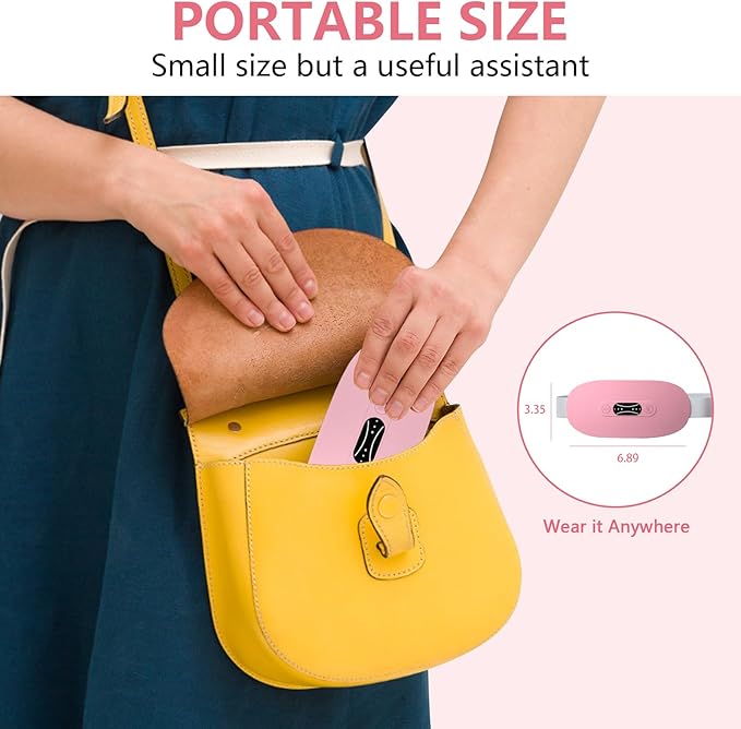 Portable Heating Pad for Period Cramps Cordless Menstrual Heating Pad with 3 Heat Levels and 3 Massage Modes, Birthday Gifts for Women and Girls (Pink)
