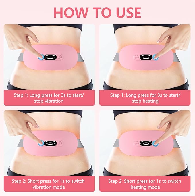Portable Heating Pad for Period Cramps Cordless Menstrual Heating Pad with 3 Heat Levels and 3 Massage Modes, Birthday Gifts for Women and Girls (Pink)