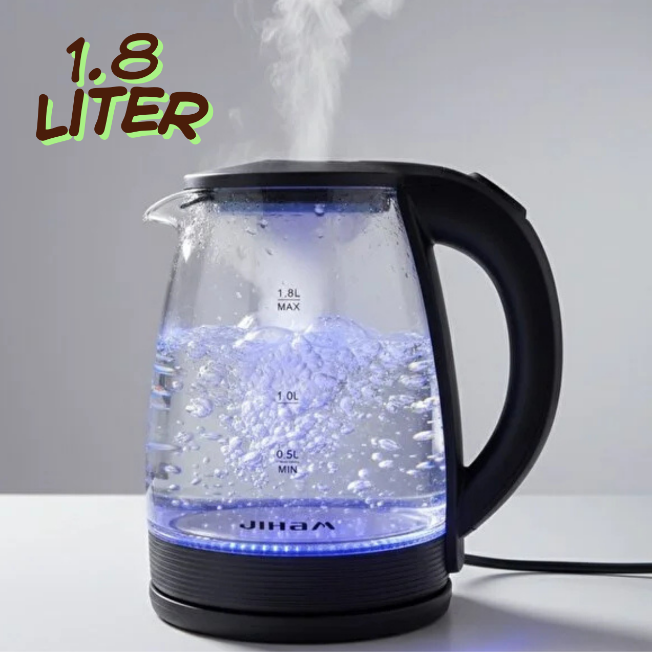 Electric Glass Kettle, 1500W, 1.8L, Strong Glass Body, 360° cordless electric jug, Overheat protection with Automatic cut-off, LED Indicator