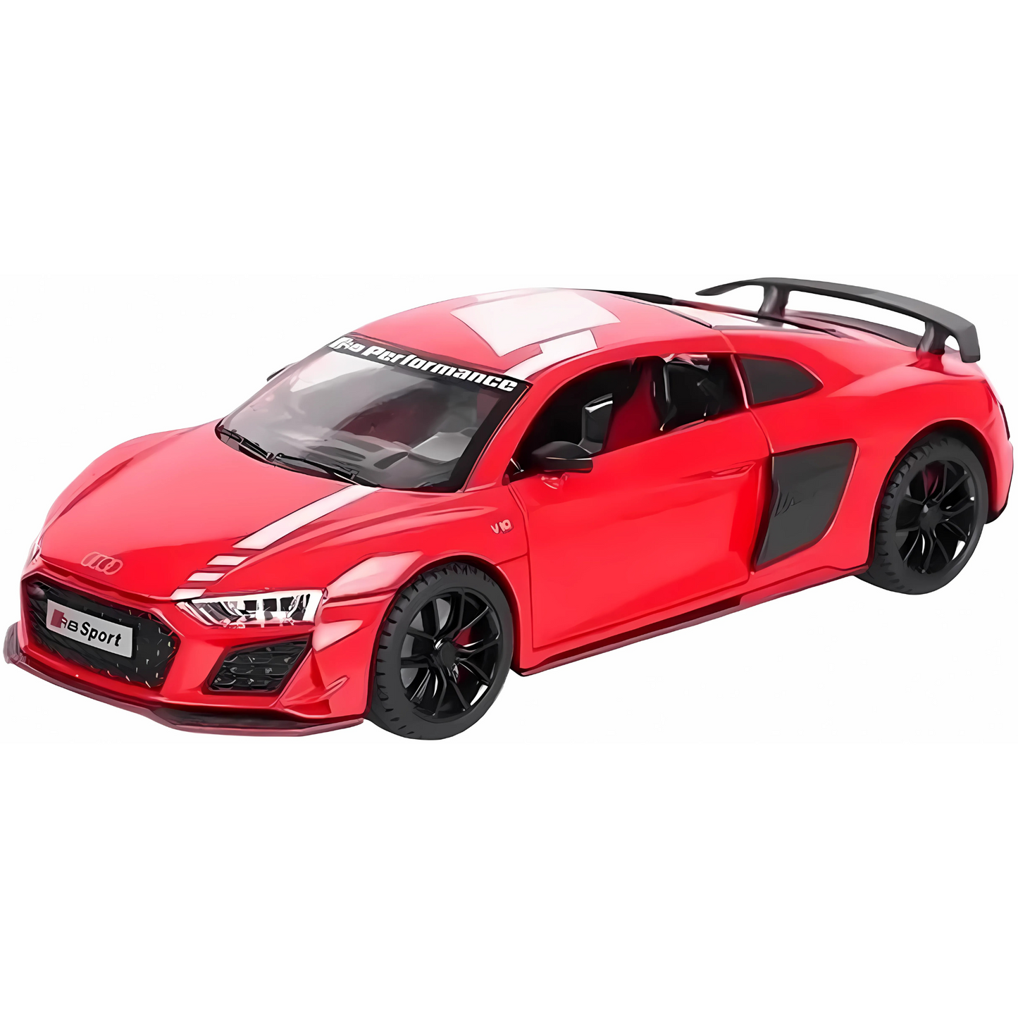 نموذج سيارة محاكاة رياضية Audi R8 V10 بمقياس 1:24 مع صوت وإضاءة قابلة للسحب للخلف