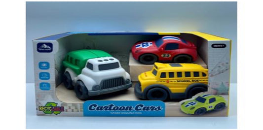 Haizol 3-piece set Toddler play (sanitation truck, school bus, Porsche sports car) Environmentally Friendly Cartoon Sliding Helicopter Aircraft Airplane Toys for Kids Babys Educational Toys