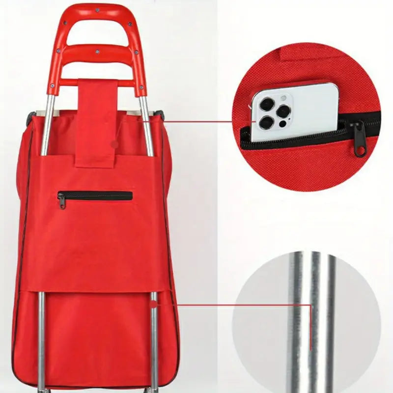 Folding Shopping Cart with Handle, Home Use, Oxford Fabric, Stainless Steel Frame, Outdoor Hand Trolley, Travel Accessory, Camping & Hiking Gear