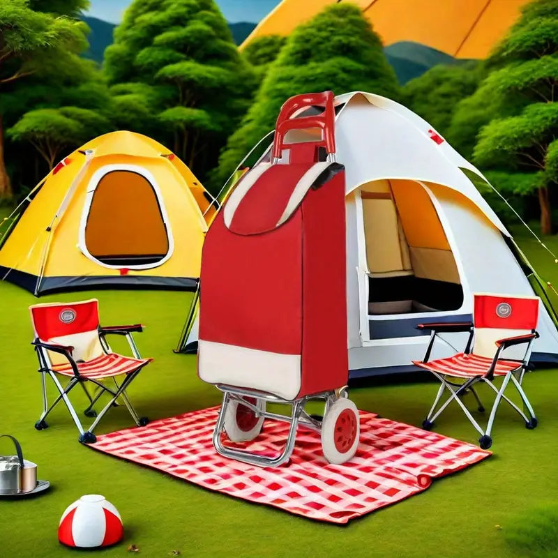 Folding Shopping Cart with Handle, Home Use, Oxford Fabric, Stainless Steel Frame, Outdoor Hand Trolley, Travel Accessory, Camping & Hiking Gear