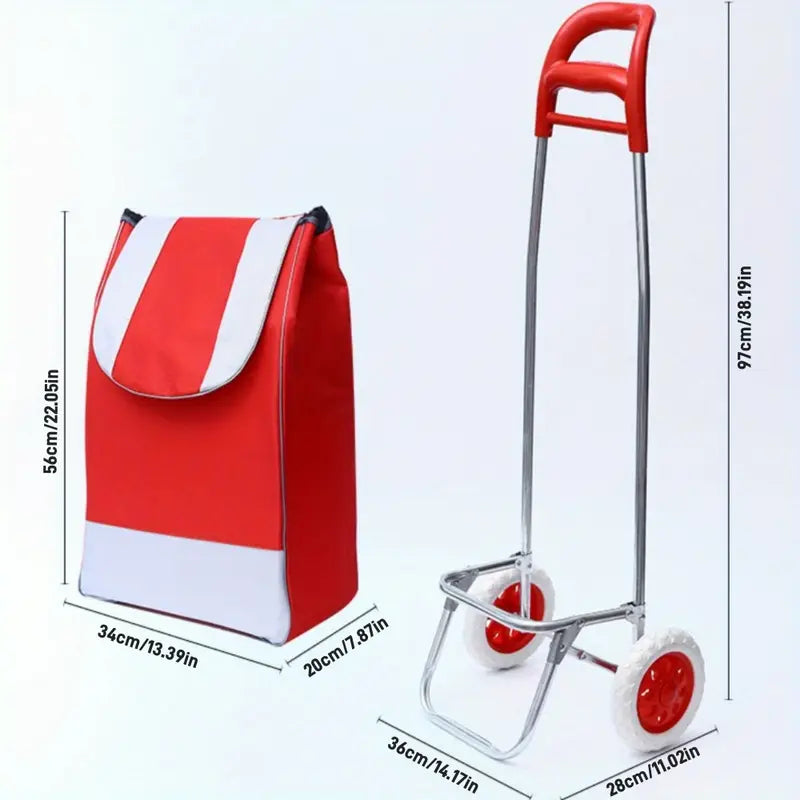 Folding Shopping Cart with Handle, Home Use, Oxford Fabric, Stainless Steel Frame, Outdoor Hand Trolley, Travel Accessory, Camping & Hiking Gear