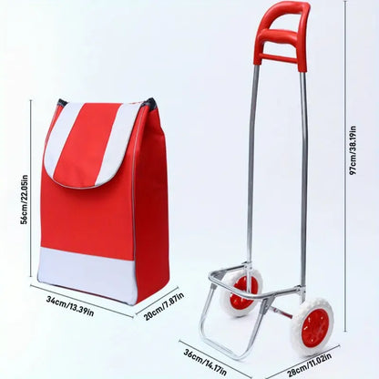 Folding Shopping Cart with Handle, Home Use, Oxford Fabric, Stainless Steel Frame, Outdoor Hand Trolley, Travel Accessory, Camping & Hiking Gear