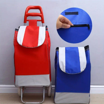 Folding Shopping Cart with Handle, Home Use, Oxford Fabric, Stainless Steel Frame, Outdoor Hand Trolley, Travel Accessory, Camping & Hiking Gear