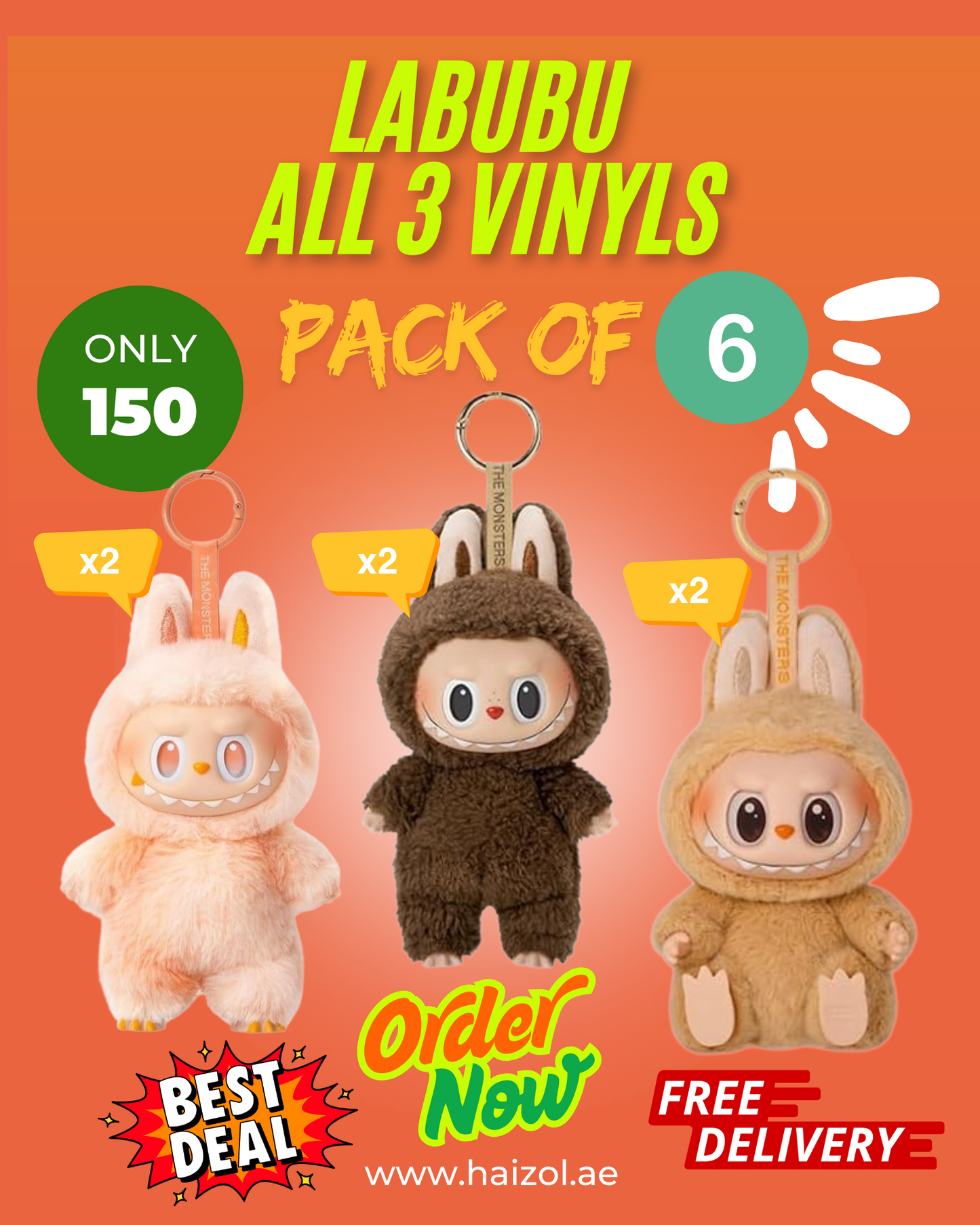 مجموعة LABUBU All 3 Vinyl المكونة من 6 قطع، قطعتان من Big into energy + قطعتان من Have a seat + قطعتان من Tasty Macarons – Surprise Vinyl