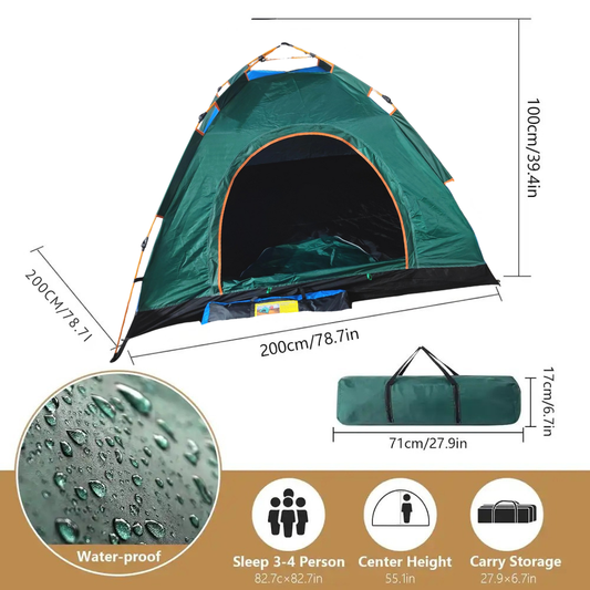 Automatic Pop-Up Camping Tent for 3-4 Persons – Waterproof, Windproof, and UV Resistant Family Tent with Easy Setup for Outdoor Adventures