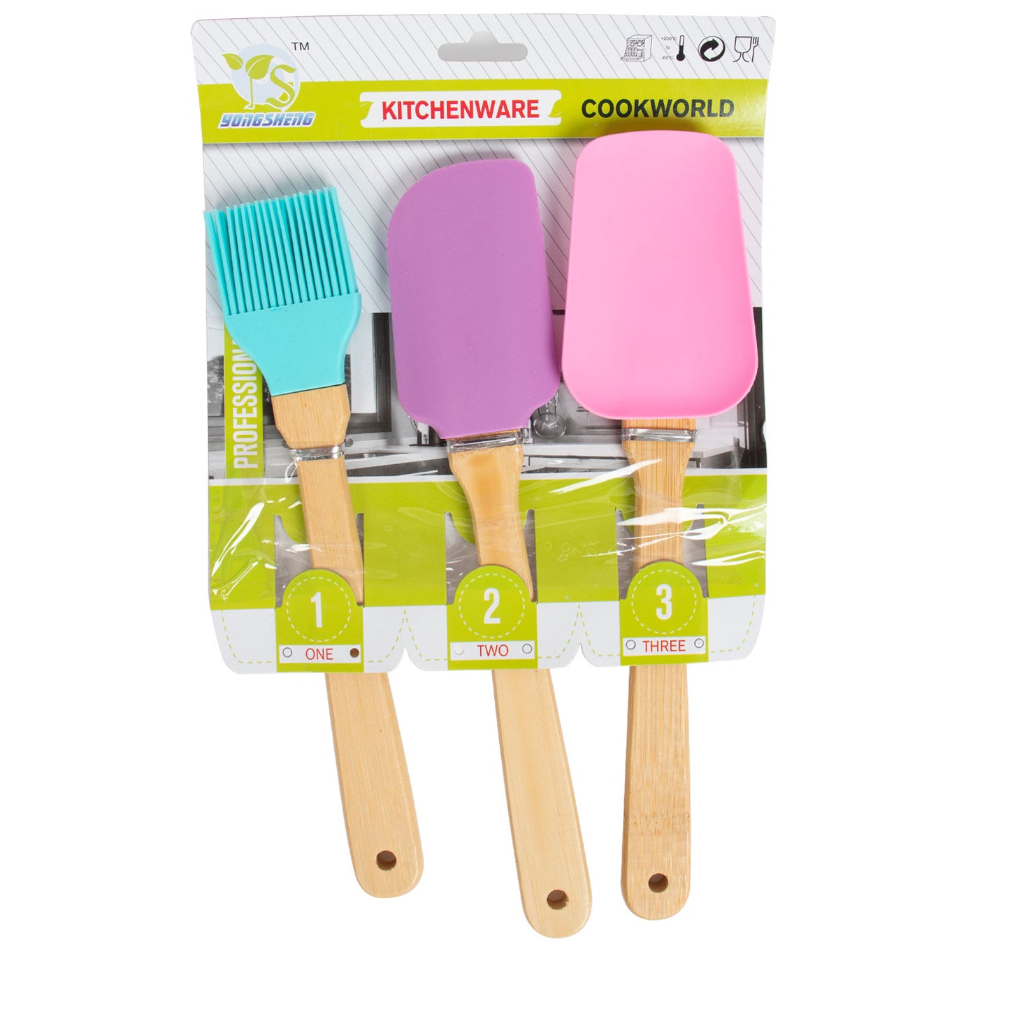3 Pack Mini Silicone Spatula Set-Premium Silicone and Beechwood Kitchen Utensil Kit Heat Resistant Non-Stick Baking Spatulas with Bamboo Handles for Mixing Cooking