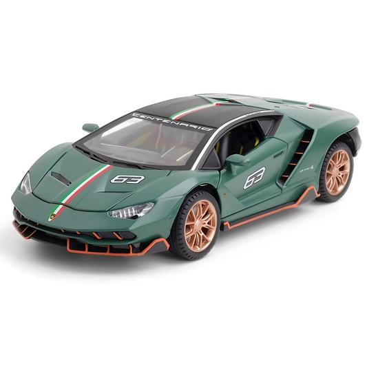 سيارة لامبورجيني LP770-4 بمقياس 1:24، سيارة محاكاة صوتية وإضاءة، باب مفتوح بالكامل، قابلة للسحب للخلف