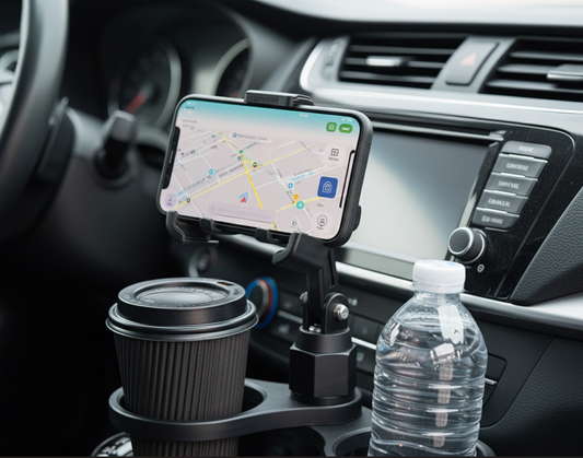Adjustable Car Cup Holder Phone Mount with Dual Cup Holders – 360° Rotating Automotive