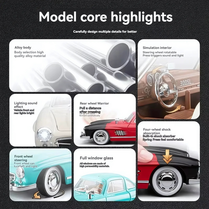 Haizol Benz 300SL Model Car 1:22 Scale, Pull Back Die-cast Vehicles, Collectible Cars with Sounds＆Lights
