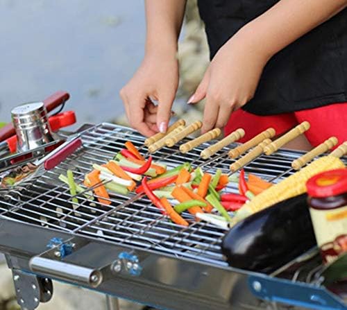 12Pcs Barbecue Skewer Stainless Steel Needles Sticker With Wooden Handle Outdoor Grill Accessories