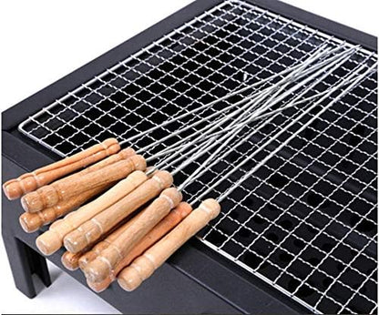 12Pcs Barbecue Skewer Stainless Steel Needles Sticker With Wooden Handle Outdoor Grill Accessories