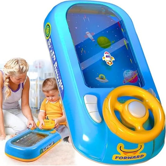 Kids Steering Wheel, Interactive Dashboard Steering Wheel Pretend Play Driving Toy, Children's Educational Sounding Toy Small Steering Wheel Toy for Kids Boys Girls Birthday Gift (Spacecraft)