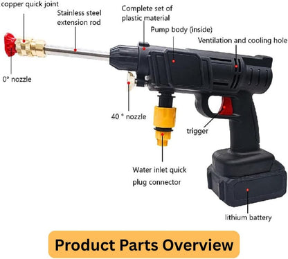 Dual battery Cordless Pressure Washer, 68V Li-ion Battery, 35cm Spray Lance, Portable Water Gun with Foam Bottle and Accessories