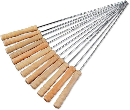 12Pcs Barbecue Skewer Stainless Steel Needles Sticker With Wooden Handle Outdoor Grill Accessories