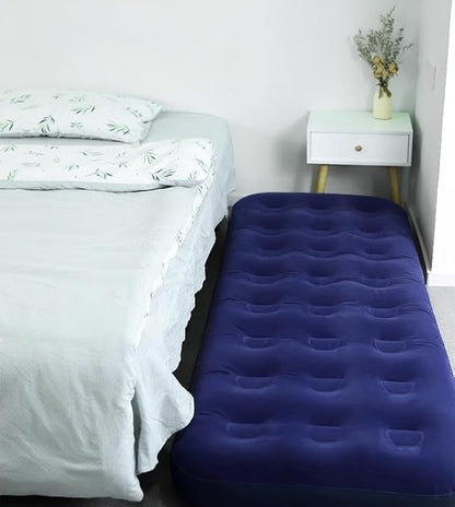 Single Air Mattress : Portable Camping Airbed Comfort Dual-Surface Airbed with Repair Patch for Home Outdoors Camping Travel (190 * 74 * 22cm Blue)