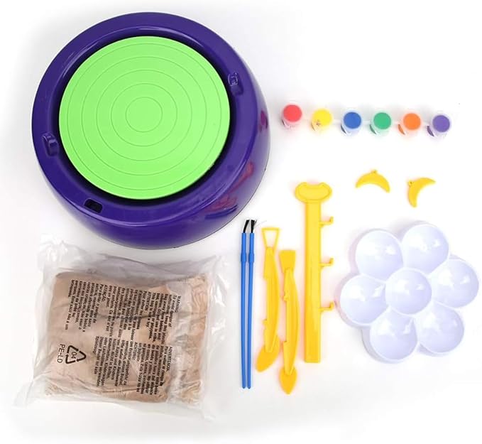 Kids Electric Pottery Wheel Kit, Complete DIY Clay Craft Studio with Air-Dry Clay, Tools, and Mini Pottery Machine, Educational Art Toy for Children, for Ages 8+, Home