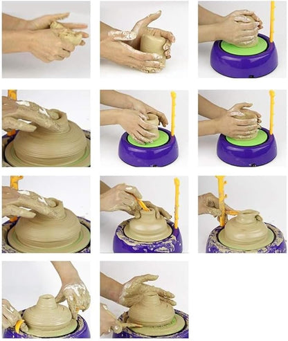 Kids Electric Pottery Wheel Kit, Complete DIY Clay Craft Studio with Air-Dry Clay, Tools, and Mini Pottery Machine, Educational Art Toy for Children, for Ages 8+, Home