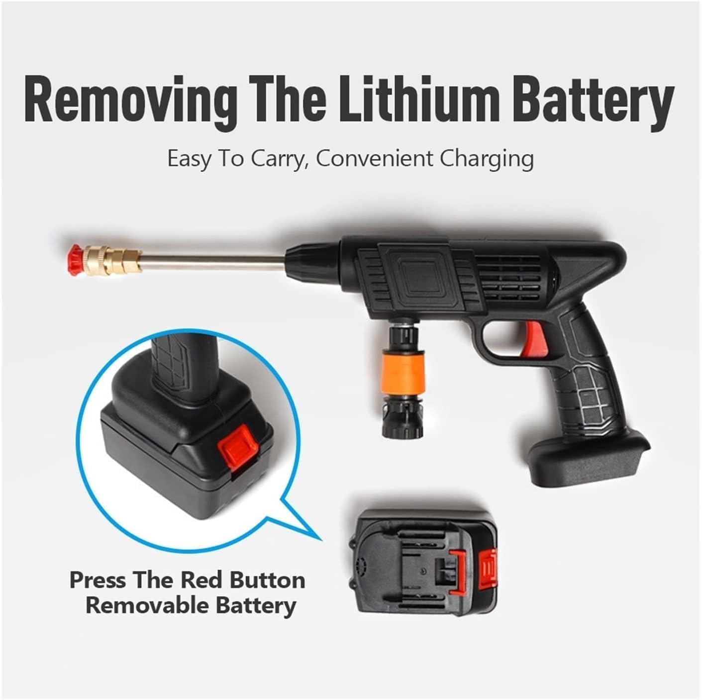 Dual battery Cordless Pressure Washer, 68V Li-ion Battery, 35cm Spray Lance, Portable Water Gun with Foam Bottle and Accessories