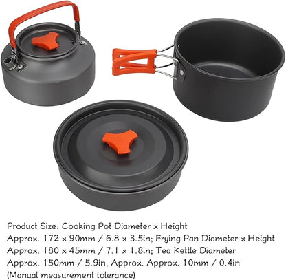 Camping Cooking Set with Tea Kettle Storage Bag Frying Pan Portable Camping Cookware Set for 2 to 3 People Camping Cookware
