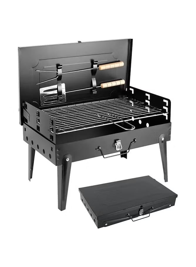 Barbecue Grill Stainless Steel Charcoal Grill With Lid Accessories Foldable Durable Outdoor 42*26*29 CM