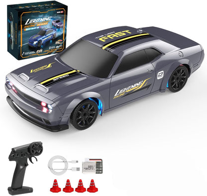 Haizol 1/43 Scale RC Drift Racing Car for Adults, 2.4G Full-Proportional Electric Remote Control Car Model with LED Lights(RTR Version/Silver)