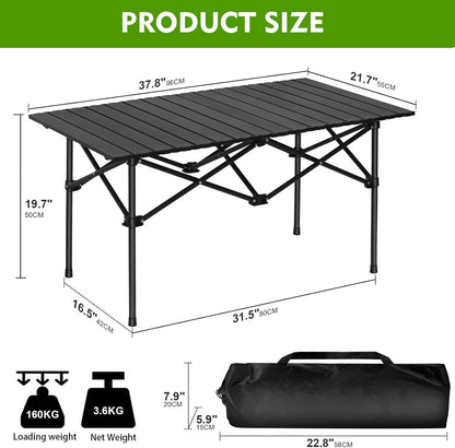 Outdoor Camping Folding Table，Lightweight Folding Table with Aluminum Table Top and Carry Bag, Easy to Carry, Perfect for Outdoor, Picnic, Cooking, Beach, Hiking, Fishing（95×57×50cm）