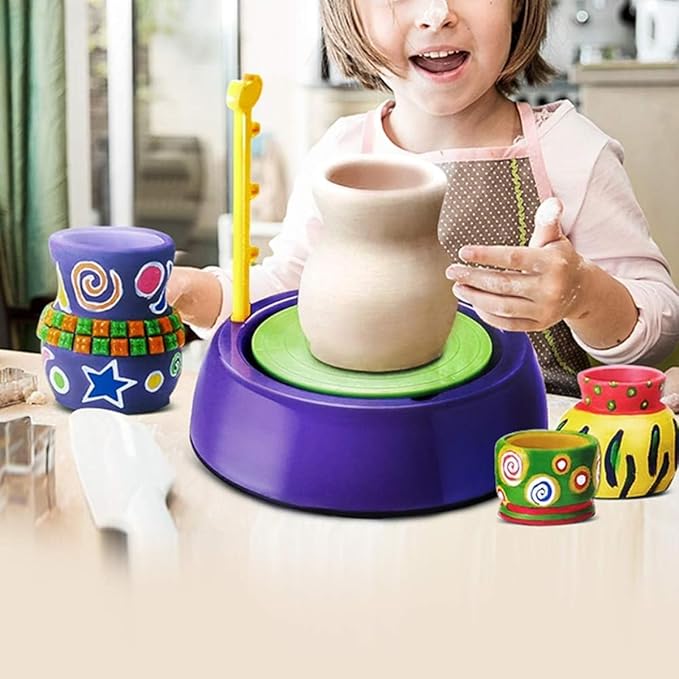 Kids Electric Pottery Wheel Kit, Complete DIY Clay Craft Studio with Air-Dry Clay, Tools, and Mini Pottery Machine, Educational Art Toy for Children, for Ages 8+, Home