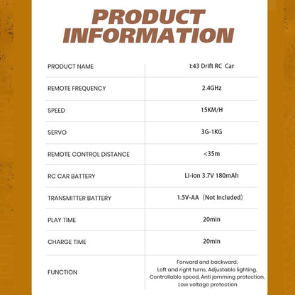 Haizol 1/43 Scale RC Drift Racing Car for Adults, 2.4G Full-Proportional Electric Remote Control Car Model with LED Lights(RTR Version/Silver)