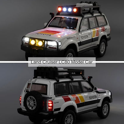 Land Cruiser LC80 1:24 Model Car, Pull Back Diecast Collectible Car with Sounds＆Lights for Kids Boys Girls and Adults, Gift White