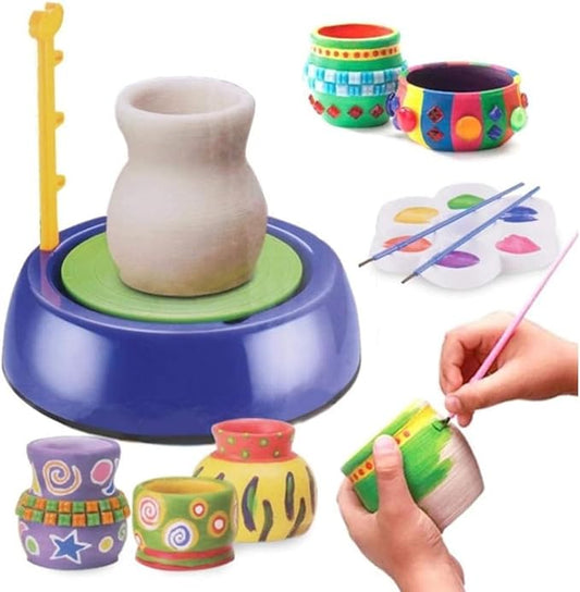 Kids Electric Pottery Wheel Kit, Complete DIY Clay Craft Studio with Air-Dry Clay, Tools, and Mini Pottery Machine, Educational Art Toy for Children, for Ages 8+, Home