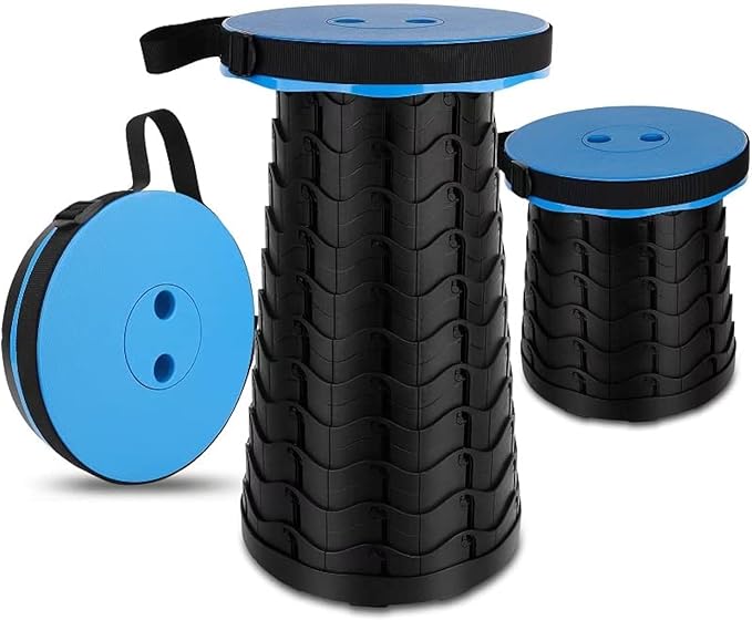 Portable Chair Folding Stool,Retractable Telescopic Camping Stools Lightweight Sturdy Seat Adjustable Collapsible(Blue)