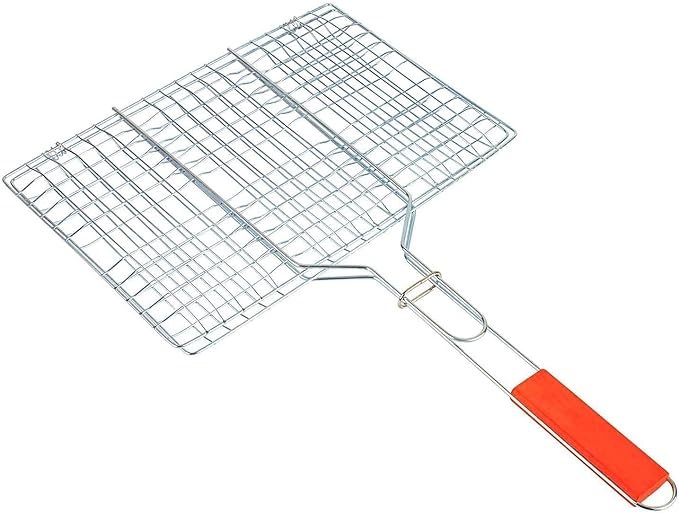 BBQ Grill Basket, Fish Grill Basket with Handle- Stainless Steel Grilling Basket with Removable Handle - Perfect for Fish, Meat, Chicken, Vegetables, Steak, Shrimp and More