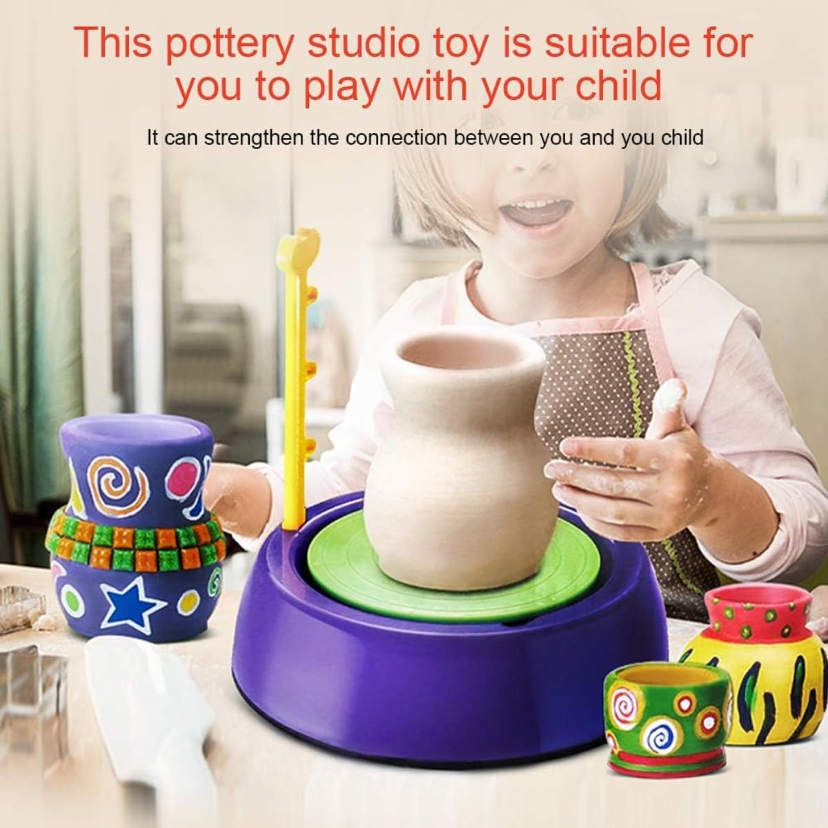 Kids Electric Pottery Wheel Kit, Complete DIY Clay Craft Studio with Air-Dry Clay, Tools, and Mini Pottery Machine, Educational Art Toy for Children, for Ages 8+, Home