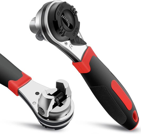 Multifunctional Universal Ratcheting Wrench, Adjustable Ratchet Wrench for 1/4-7/8 Inch Screw Anti-Rust Universal Adjustable Socket Wrench Ratcheting Set With No-slip Handle Manual Sleeve Repair Tool