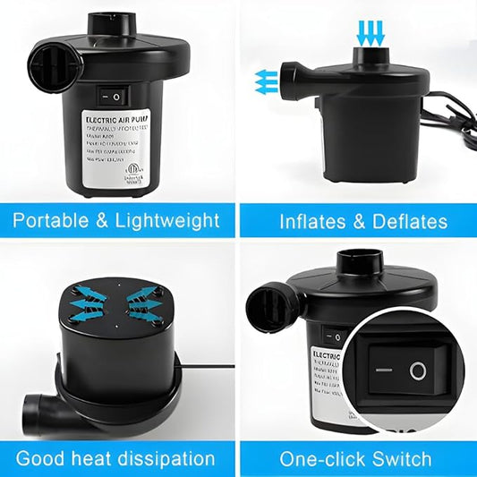 Portable Electric Air Pump for Inflatables – AC/DC High-Pressure Air Mattress Pump – Fast Inflator & Deflator for Pool Floats, Boats, Rafts, Beds, Camping Gear