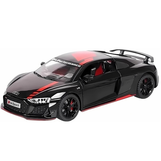 نموذج سيارة محاكاة رياضية Audi R8 V10 بمقياس 1:24 مع صوت وإضاءة قابلة للسحب للخلف