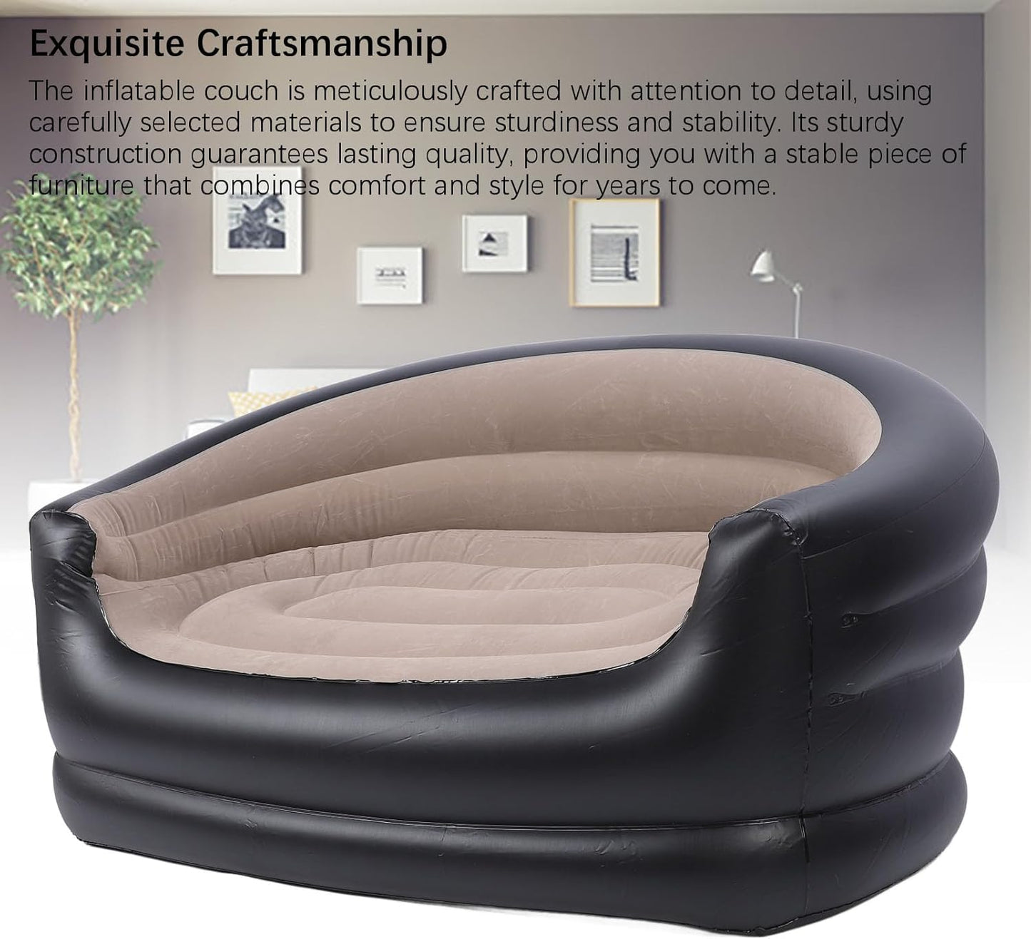 Inflatable Sofa, Folding Inflatable Sofa, Two Seater Armchair for Adults, Comfortable Portable Air Sofa with 2 Repair Patches for Living Room, Patio, Camping